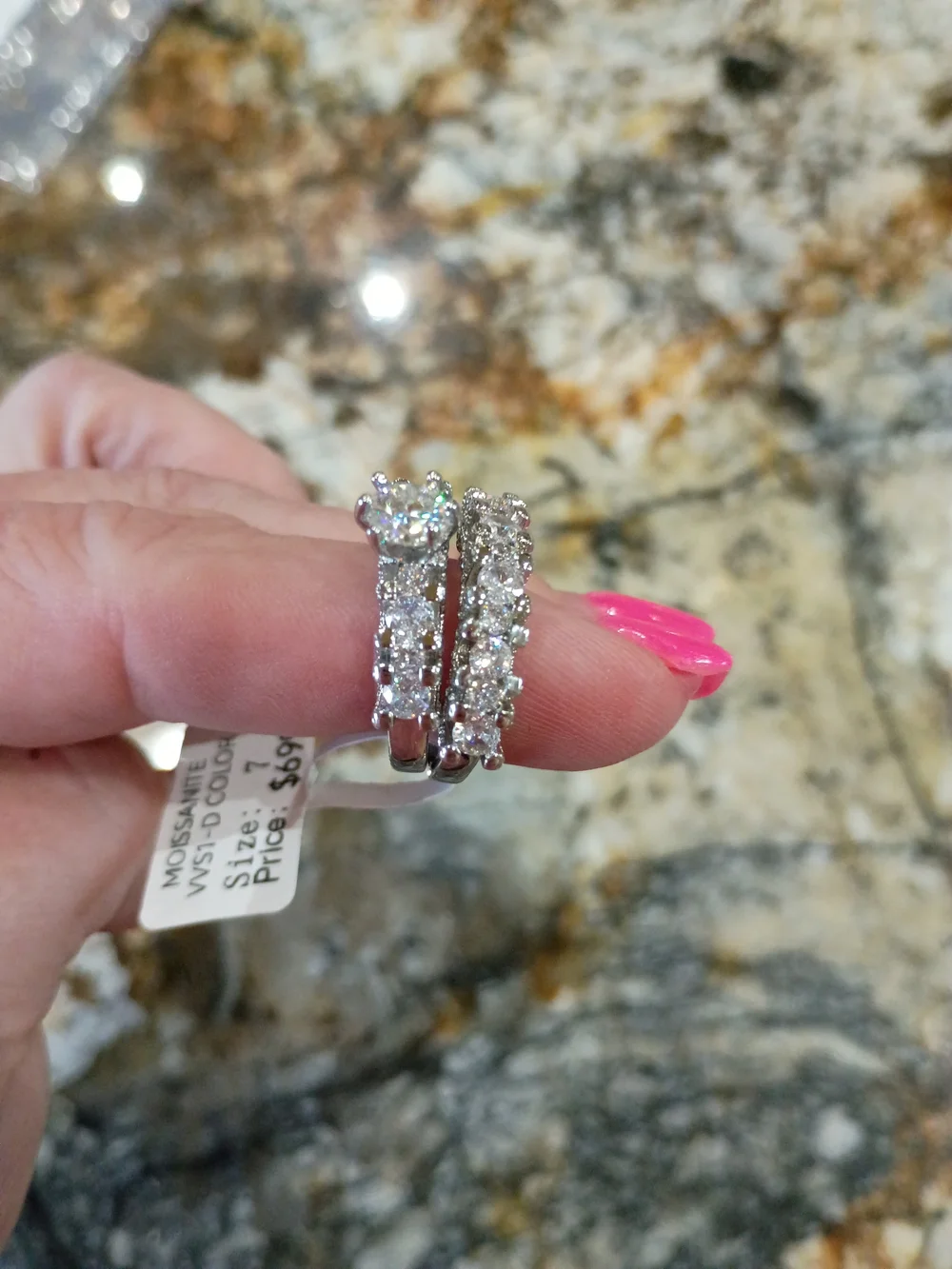 2-Piece Moissanite Bridal Ring Set Size 7 GRA Report